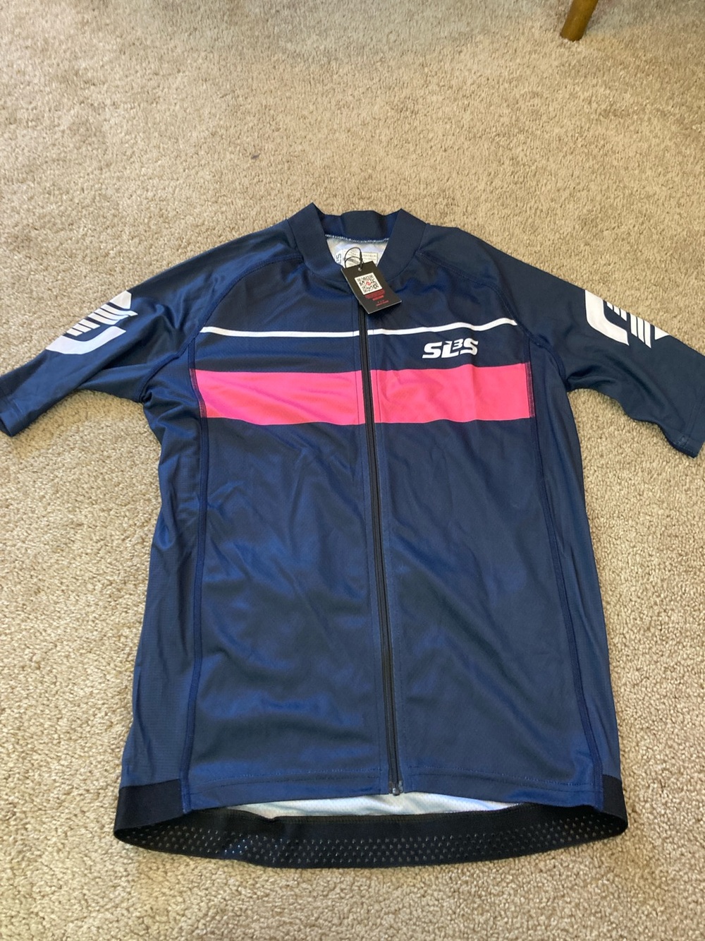 Men's Performance Cycling Jersey in Navy with Pink Stripe
